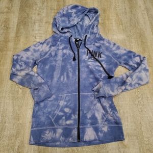 Victoria's Secret PINK Dark Blue & White Tie Dye Full Zip Sweatshirt Size Small